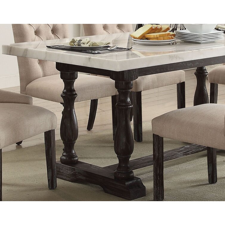 Acme gerardo dining table white marble & weathered store espresso